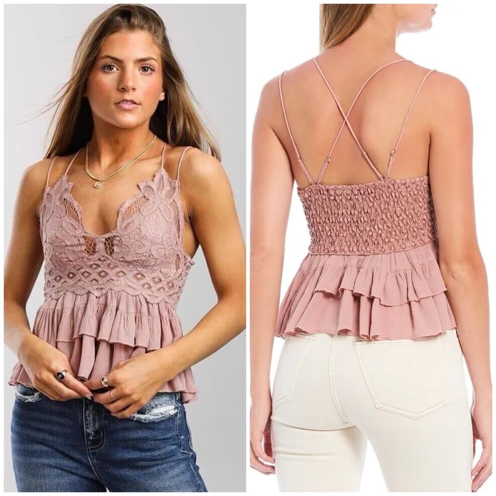 NEW! Free People Intimately Mauve Adella Crochet Lace Flowy Cami Top